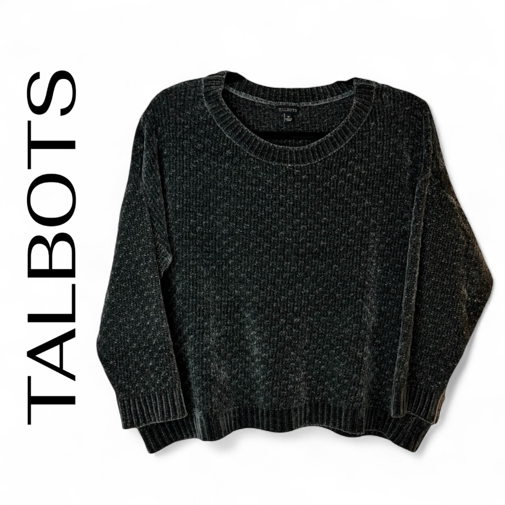 TALBOTS Chenille Cropped Sweater Size Medium Olive Super Soft NEW